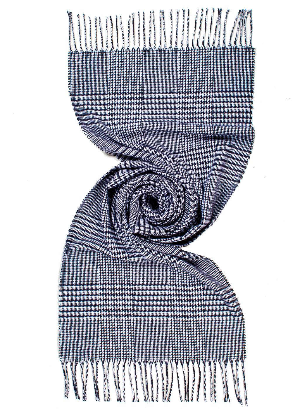 STOLA JACQUARD SCOTTISH CON FRANGE 50%CO 50%PC MADE IN ITALY       - BLACK